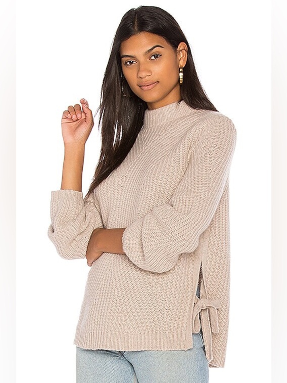 White + Warren Side Tie Mockneck sweater in Truffle Heather 100% Cashmere size S